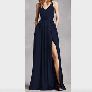 White by Vera Wang - V Neck Halter Gown with Sash